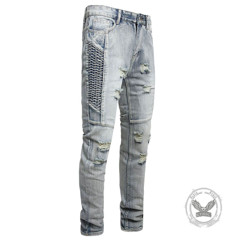 Street Slim-Fit Distressed Straight-Leg Biker Jeans | Gthic.com