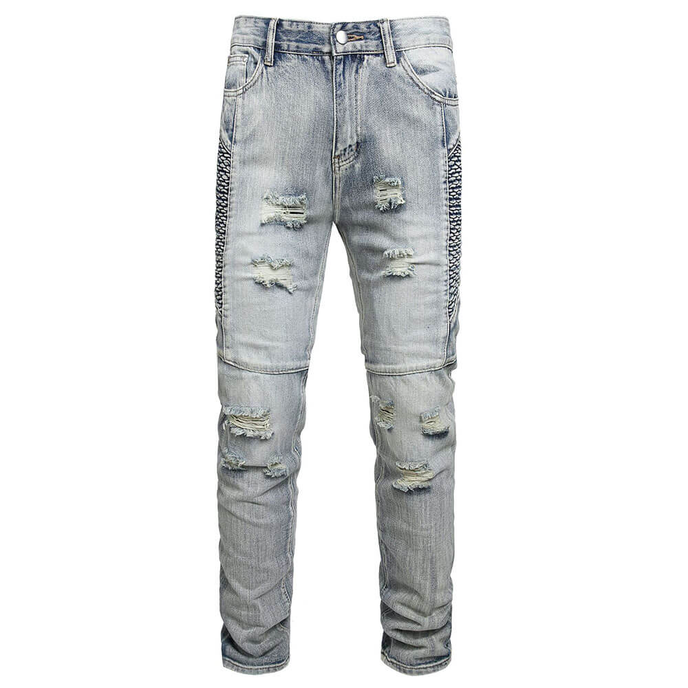 Street Slim-Fit Distressed Straight-Leg Biker Jeans | Gthic.com