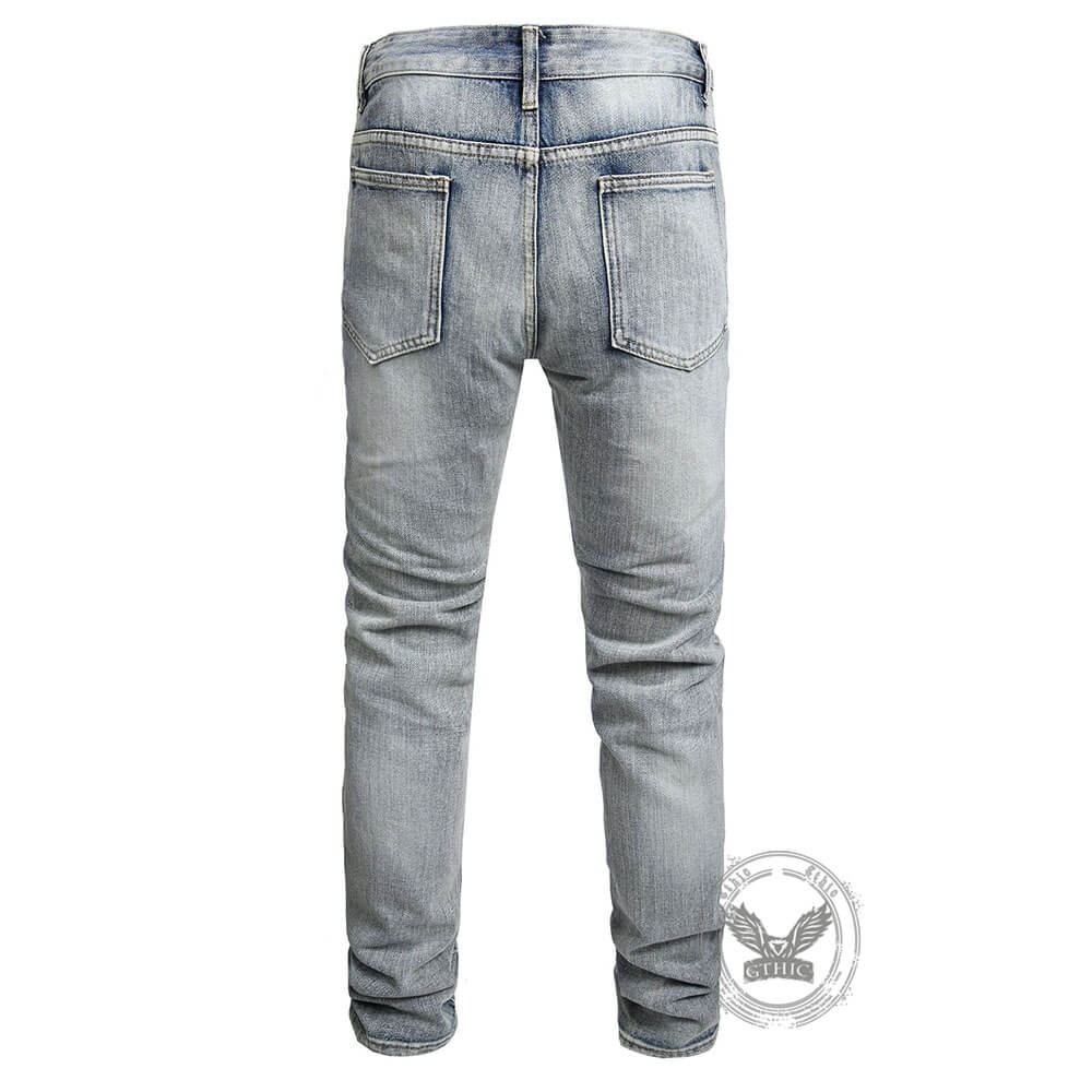 Street Slim-Fit Distressed Straight-Leg Biker Jeans | Gthic.com