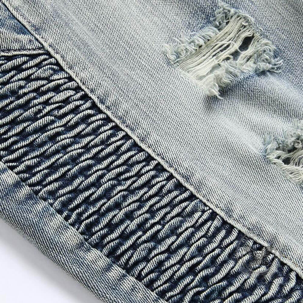 Street Slim-Fit Distressed Straight-Leg Biker Jeans