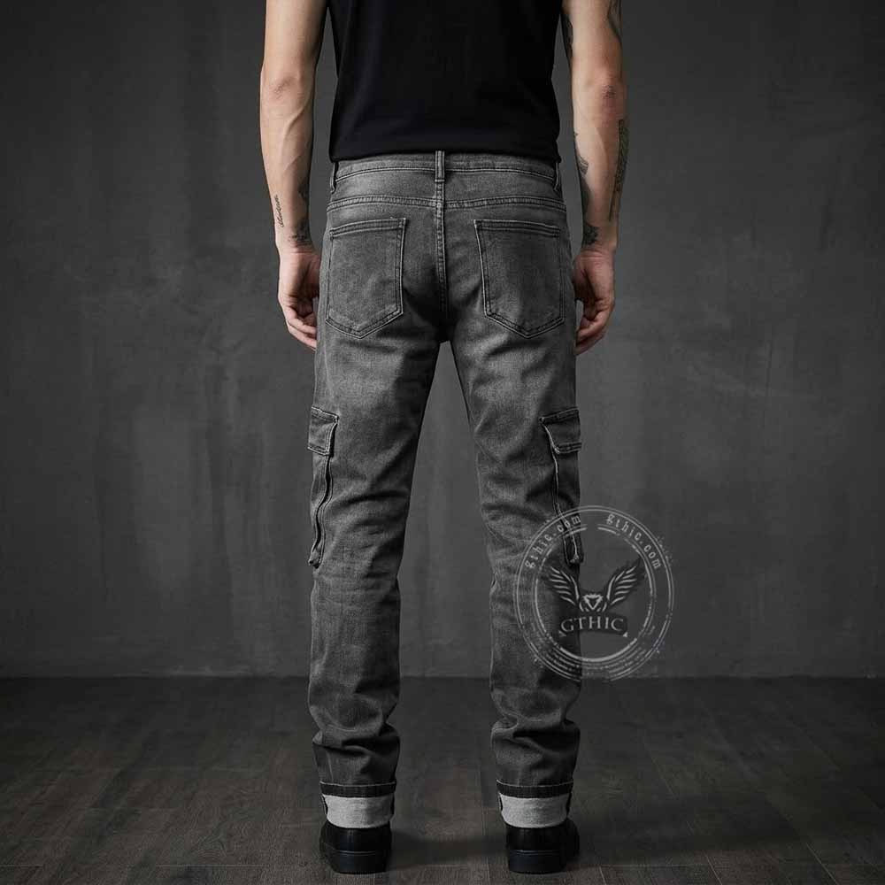 Street Vintage Multi-Pocket Cargo Denim Jeans | Gthic.com