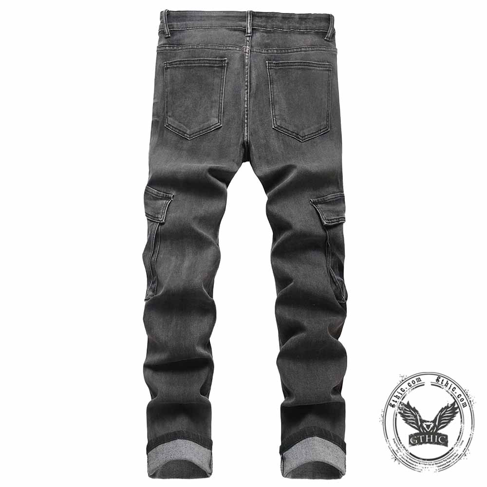 Street Vintage Multi-Pocket Cargo Denim Jeans