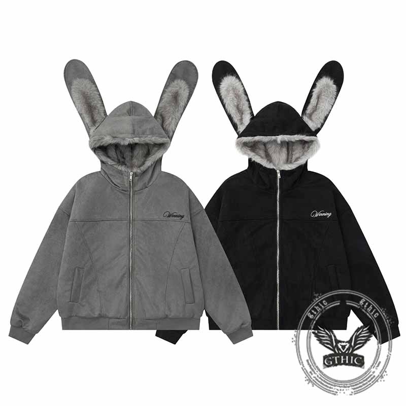 Street Y2K Bunny Ear Design Cotton-padded Jacket | Gthic.com