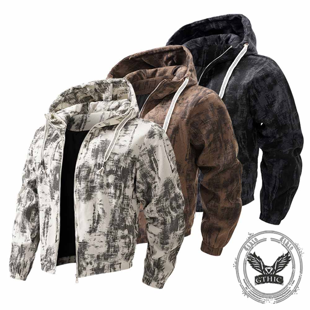 Streetwear Graffiti Print Casual Zip-Up Hooded Jacket