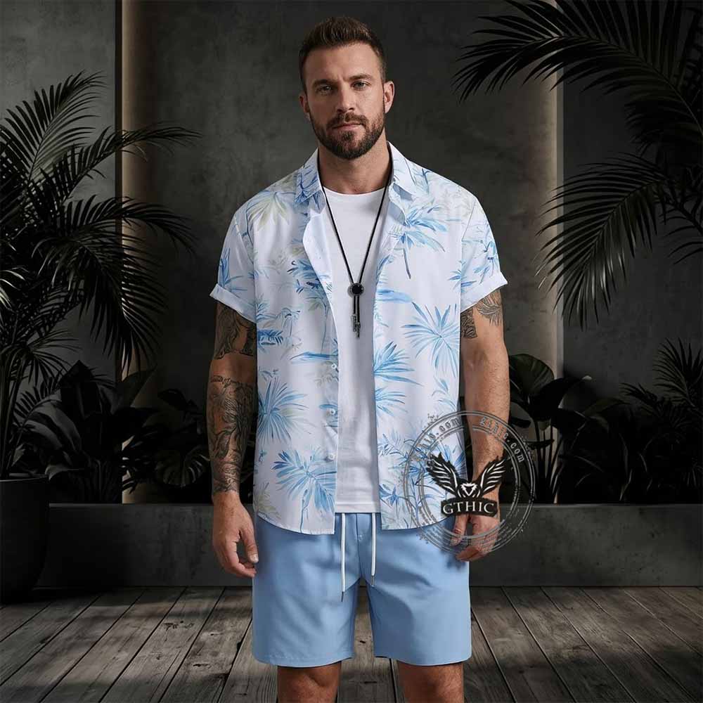 Stylish Botanical Casual Vacation Shirt and Shorts Set | Gthic.com