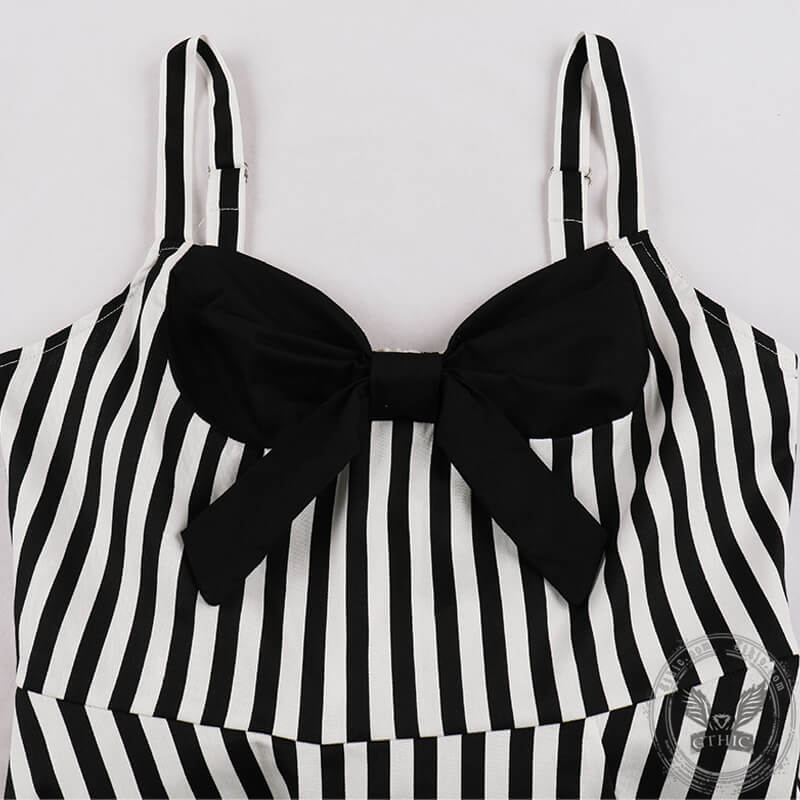 Stylish Bow Patchwork Suspender Dress