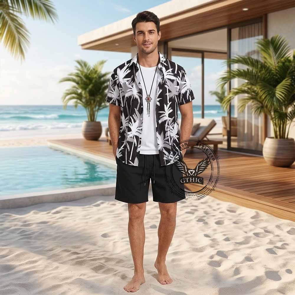Stylish Coconut Tree Print Vacation Shirt and Shorts Set | Gthic.com