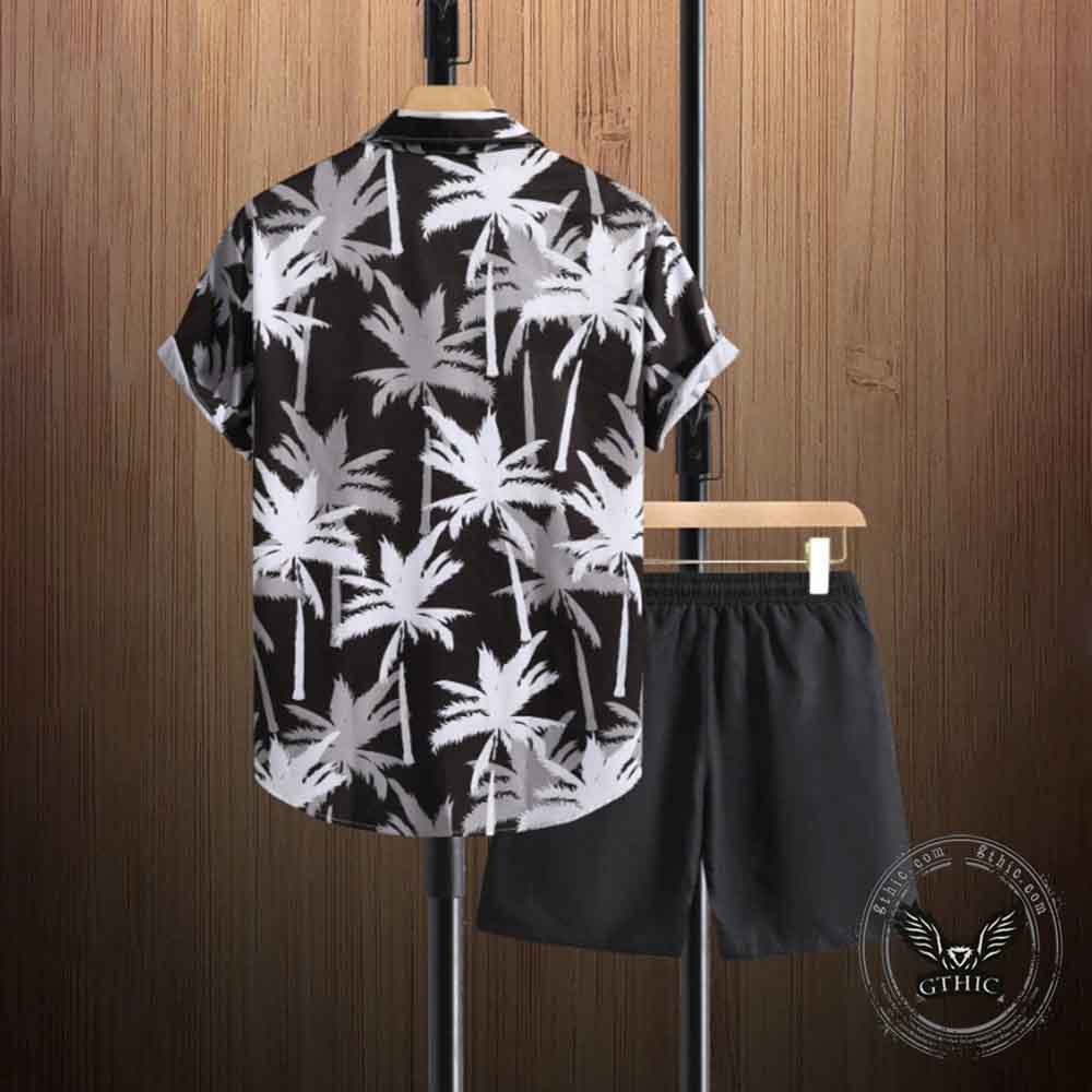 Stylish Coconut Tree Print Vacation Shirt and Shorts Set