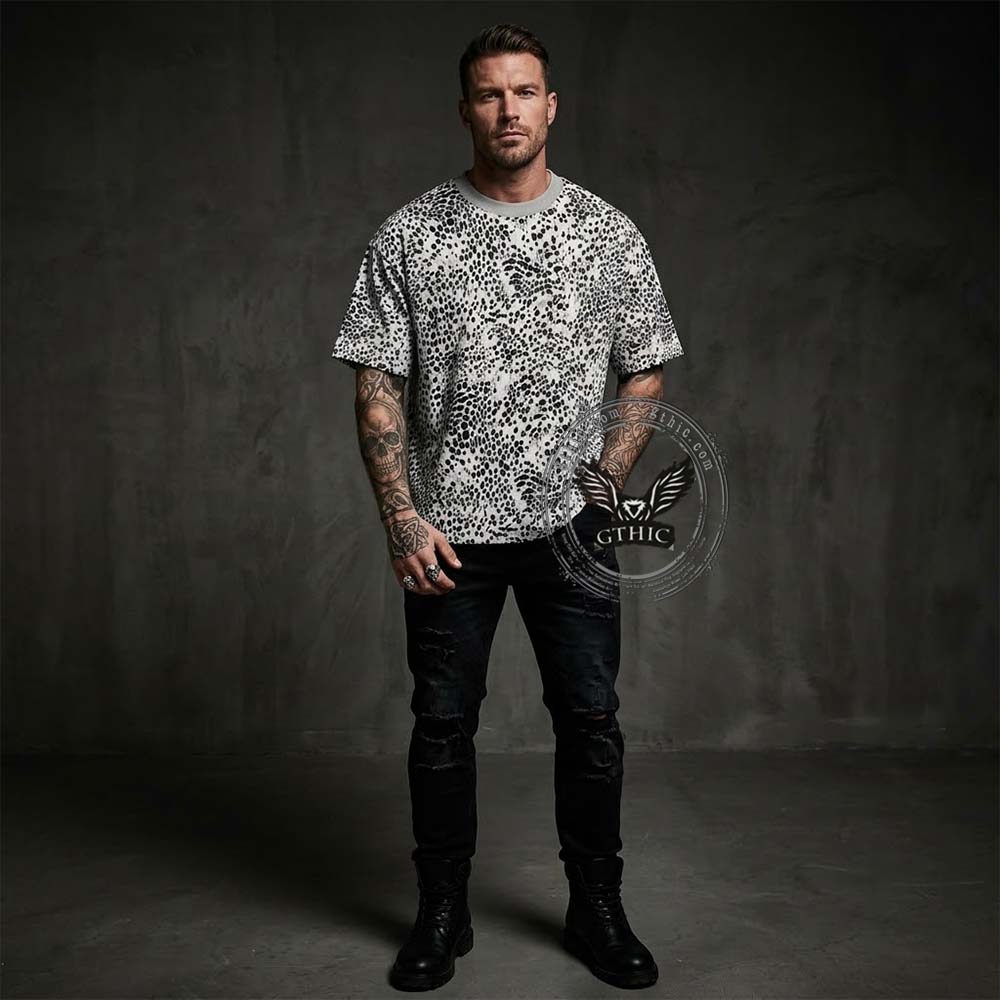 Stylish Crew Neck Reversible Leopard Print T-shirt | Gthic.com