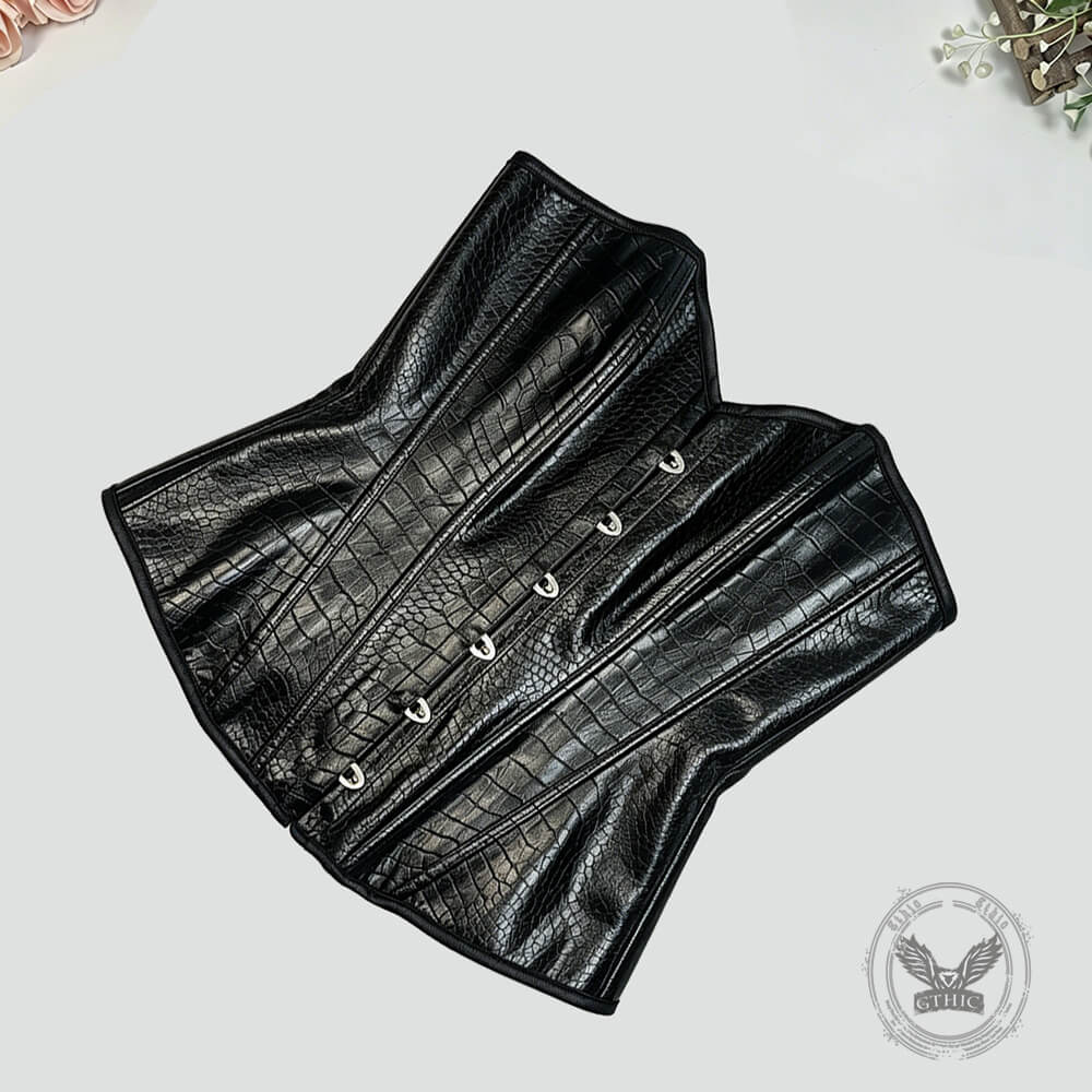 Stylish Crocodile-Embossed PU Leather Strapless Corset