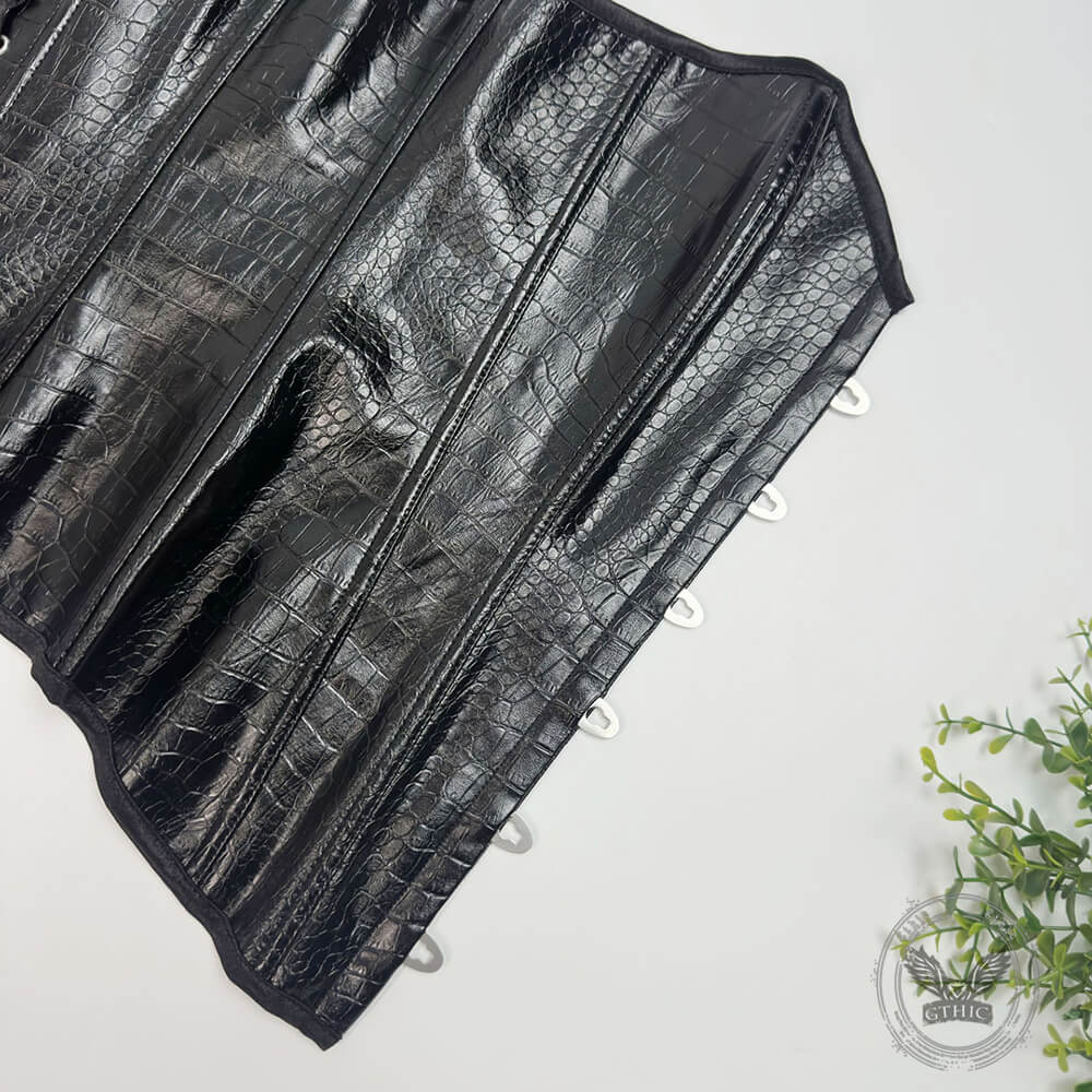 Stylish Crocodile-Embossed PU Leather Strapless Corset