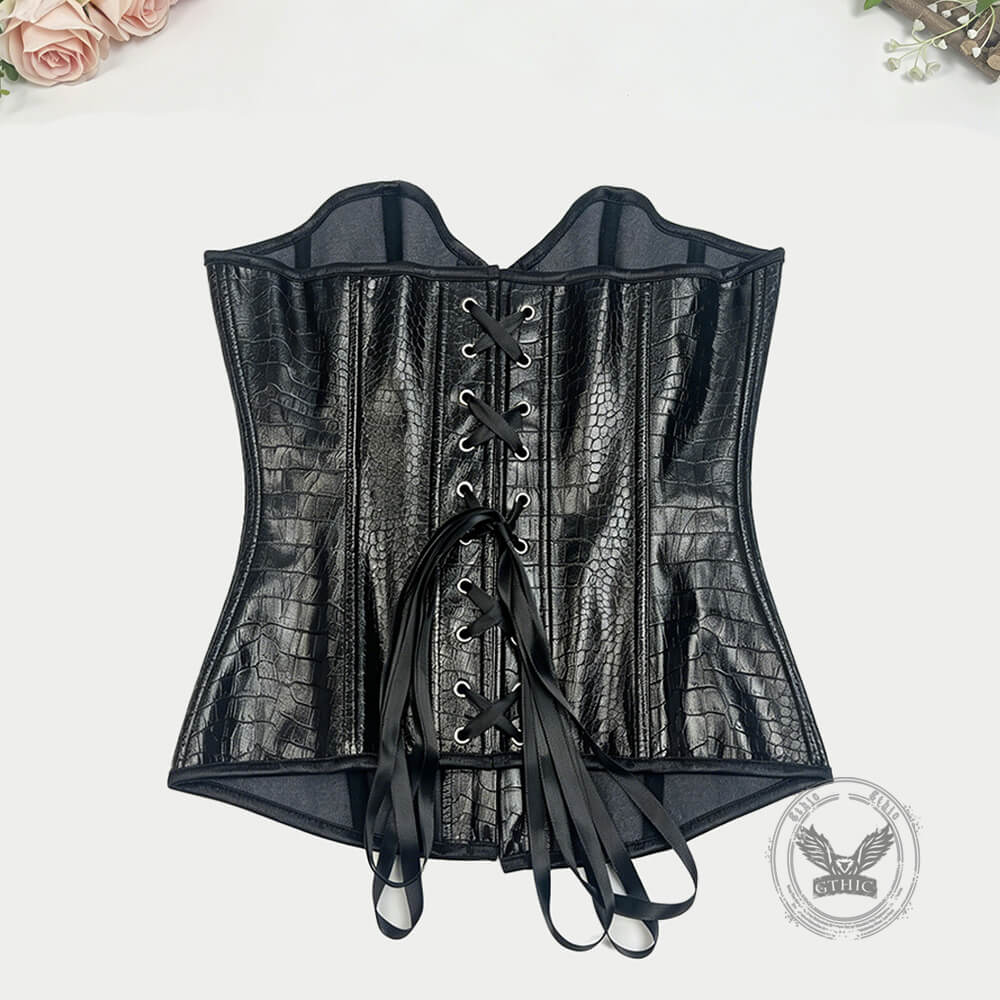 Stylish Crocodile-Embossed PU Leather Strapless Corset | Gthic.com