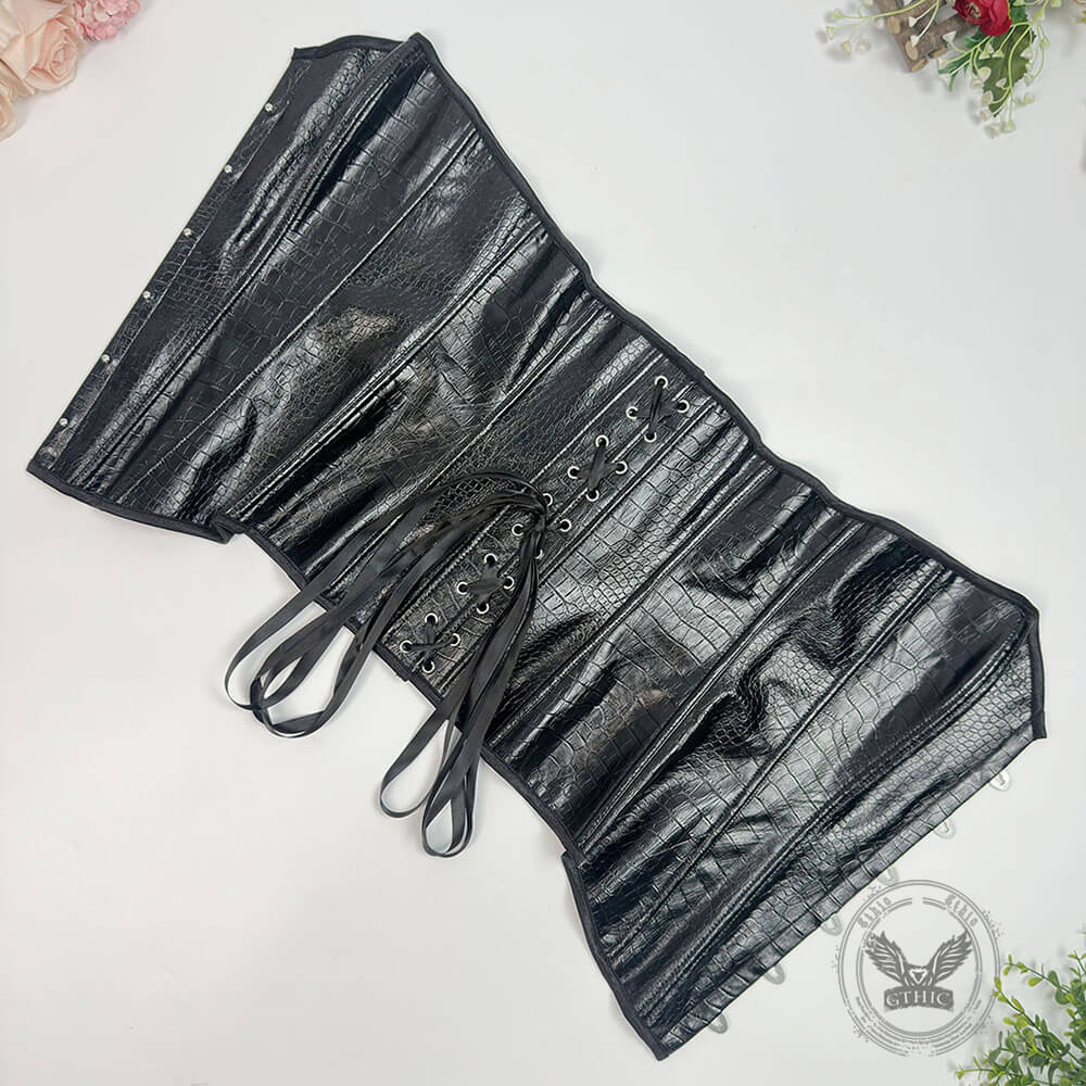 Stylish Crocodile-Embossed PU Leather Strapless Corset