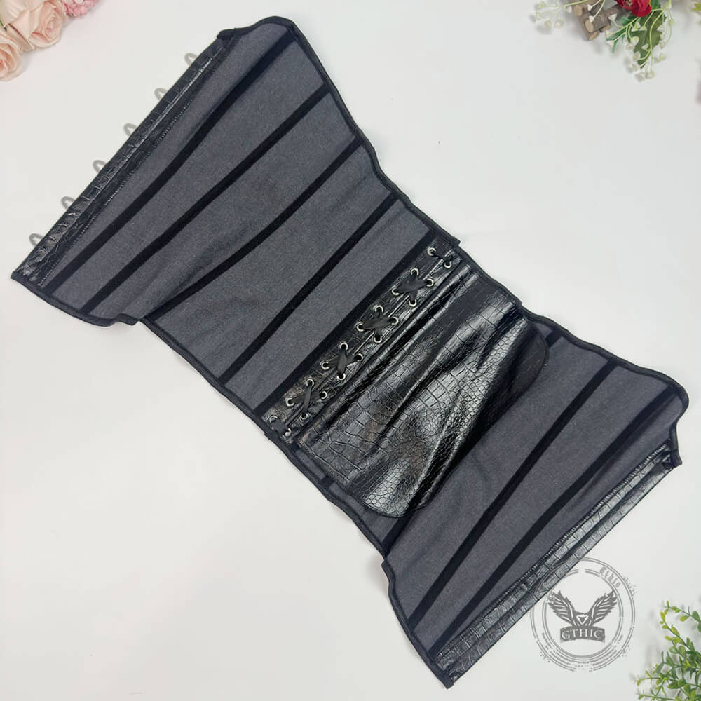 Stylish Crocodile-Embossed PU Leather Strapless Corset