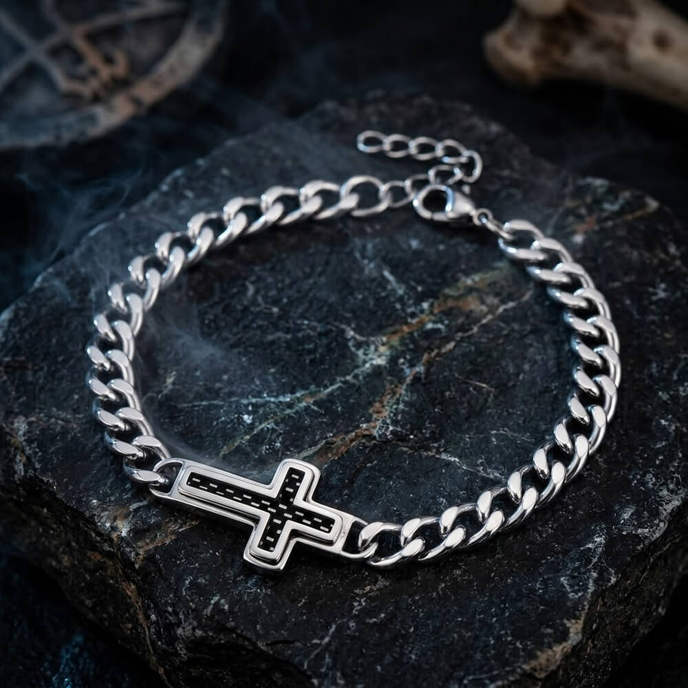 Stylish Cross Cuban Link Stainless Steel Bracelet | Gthic.com