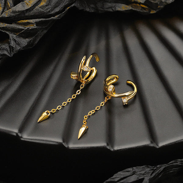 Stylish Diamond-Encrusted Sterling Silver Tassel Ear Clips | Gthic.com