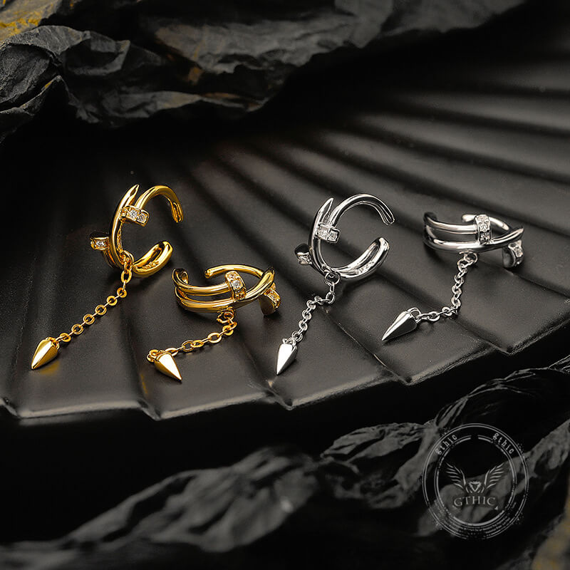 Stylish Diamond-Encrusted Sterling Silver Tassel Ear Clips | Gthic.com