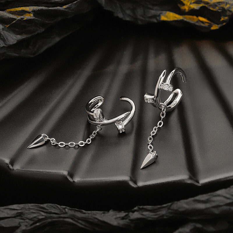 Stylish Diamond-Encrusted Sterling Silver Tassel Ear Clips | Gthic.com