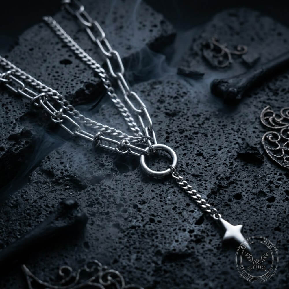 Stylish Double-Layer Starburst Stainless Steel Necklace