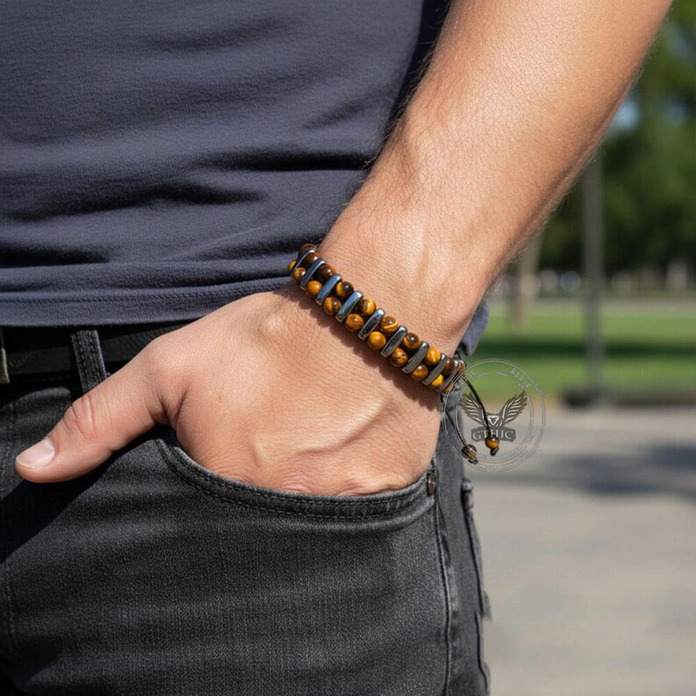 Stylish Double-Row Tiger's Eye Beaded Bracelet | Gthic.com