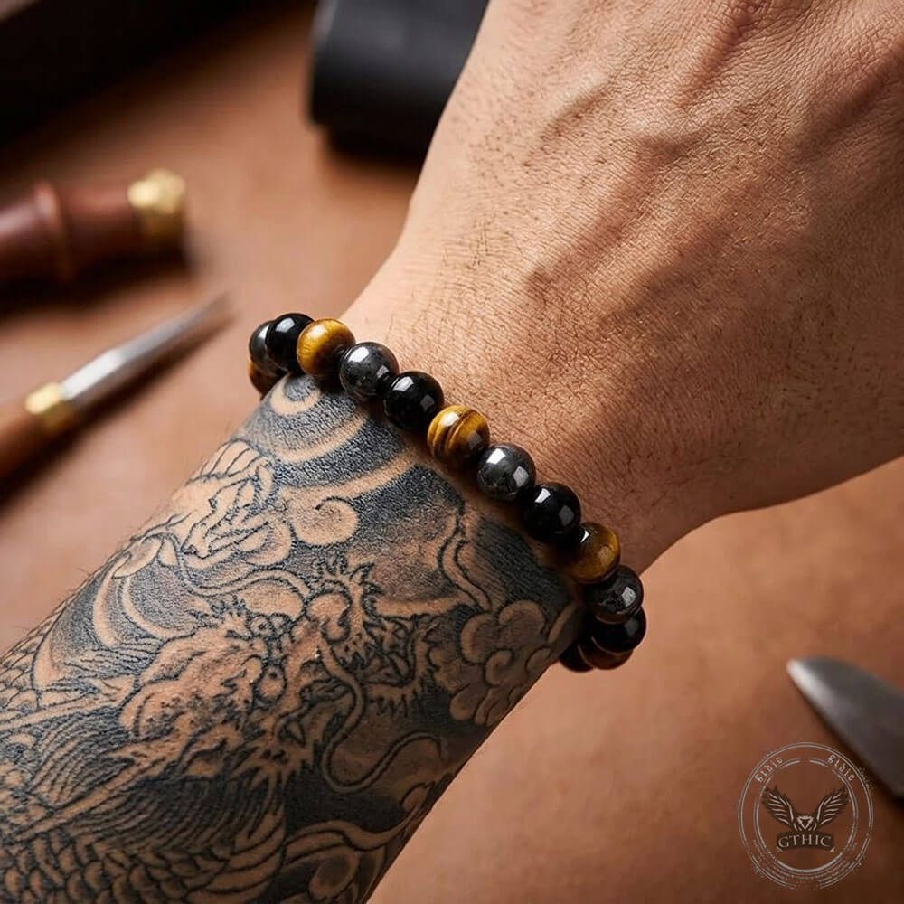 Stylish Double-Row Tiger's Eye Beaded Bracelet | Gthic.com