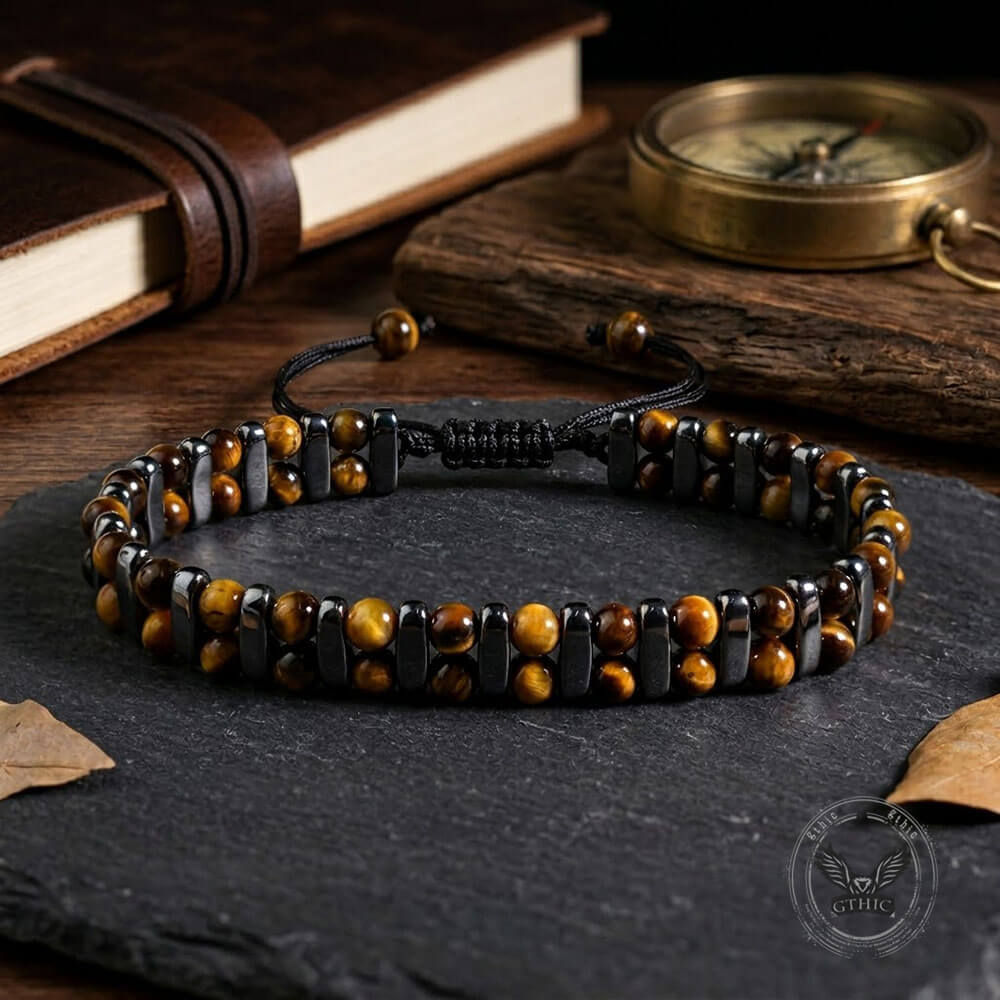 Stylish Double-Row Tiger's Eye Beaded Bracelet | Gthic.com