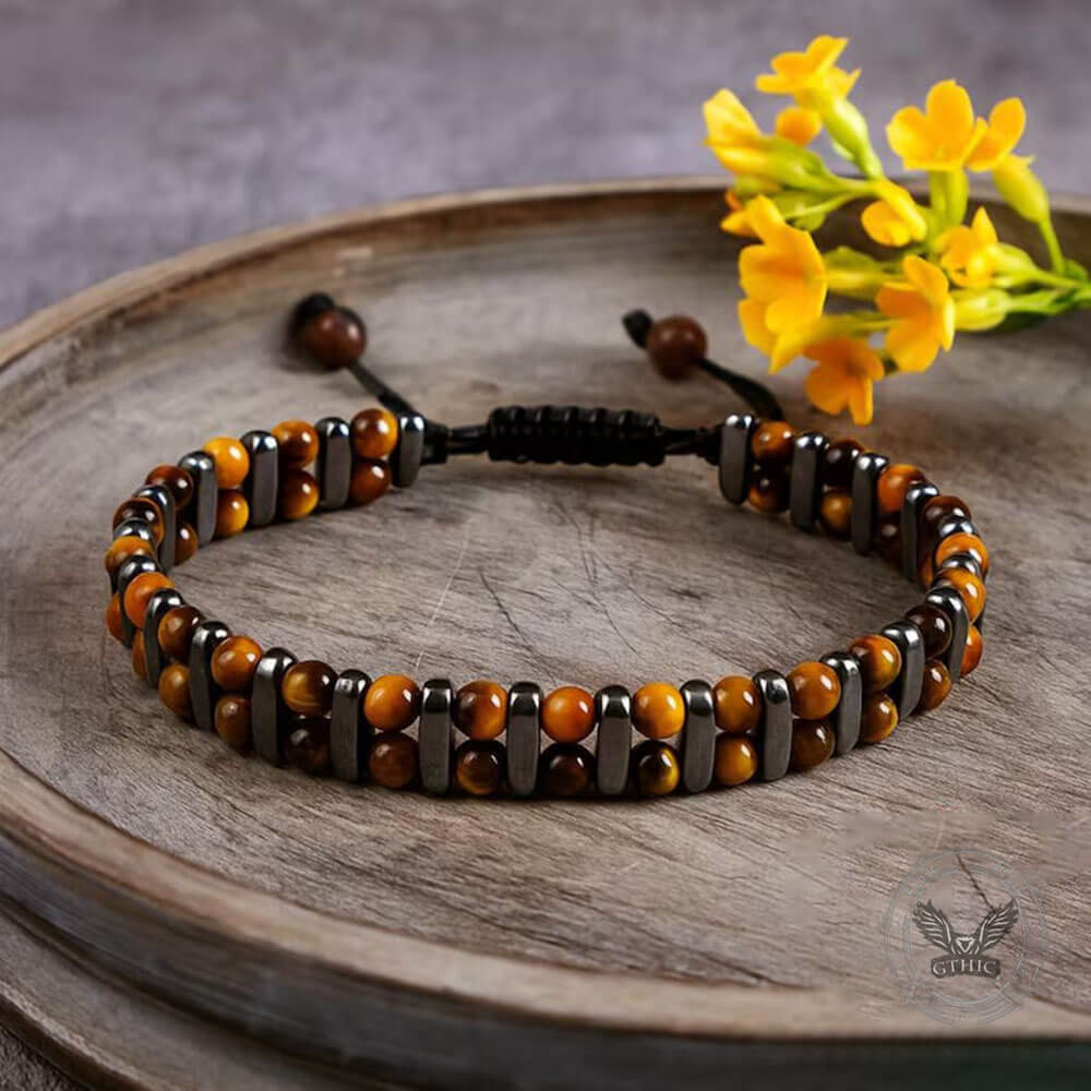 Stylish Double-Row Tiger's Eye Beaded Bracelet | Gthic.com