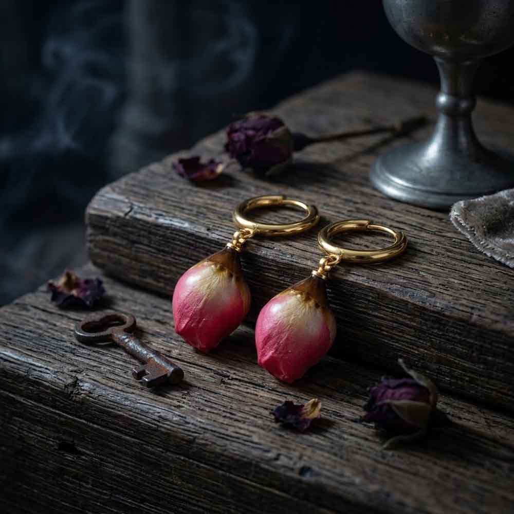 Stylish Dried Rose Stainless Steel Dangle Earrings | Gthic.com