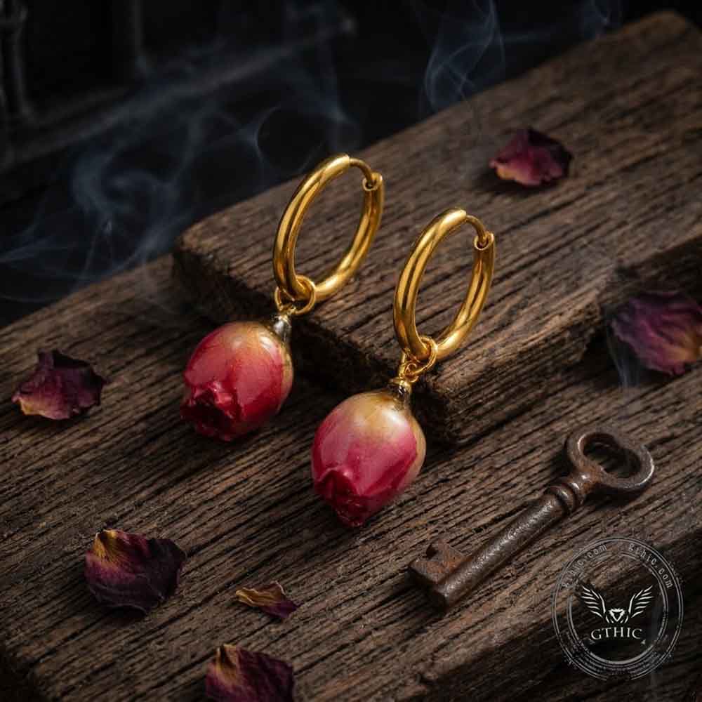 Stylish Dried Rose Stainless Steel Dangle Earrings