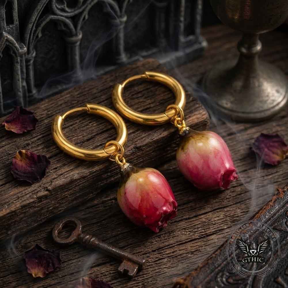 Stylish Dried Rose Stainless Steel Dangle Earrings