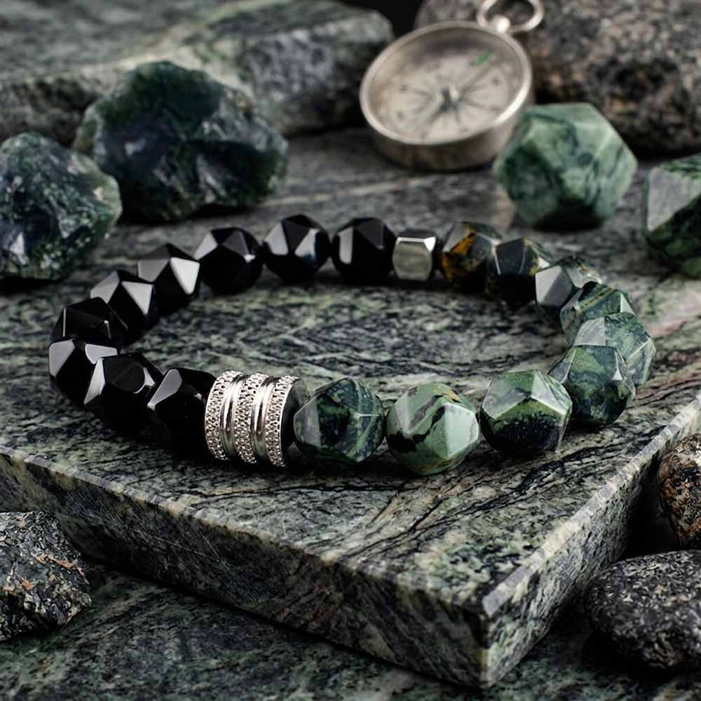 Bracciale con perline da uomo in acciaio inossidabile con teschio incrociato