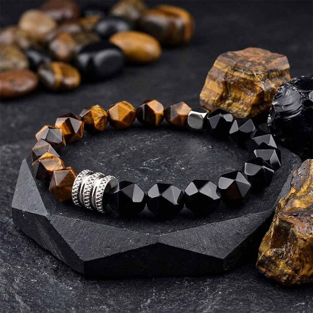 Stylish Faceted Stone Stainless Steel Beaded Bracelet | Gthic.com