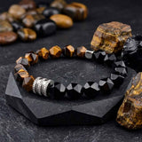 Stylish Faceted Stone Stainless Steel Beaded Bracelet | Gthic.com