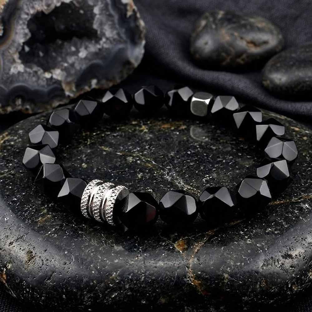 Bracciale con perline da uomo in acciaio inossidabile con teschio incrociato