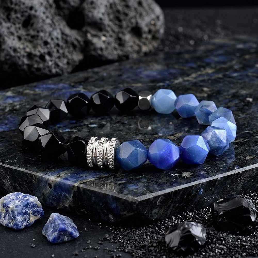 Bracciale con perline da uomo in acciaio inossidabile con teschio incrociato