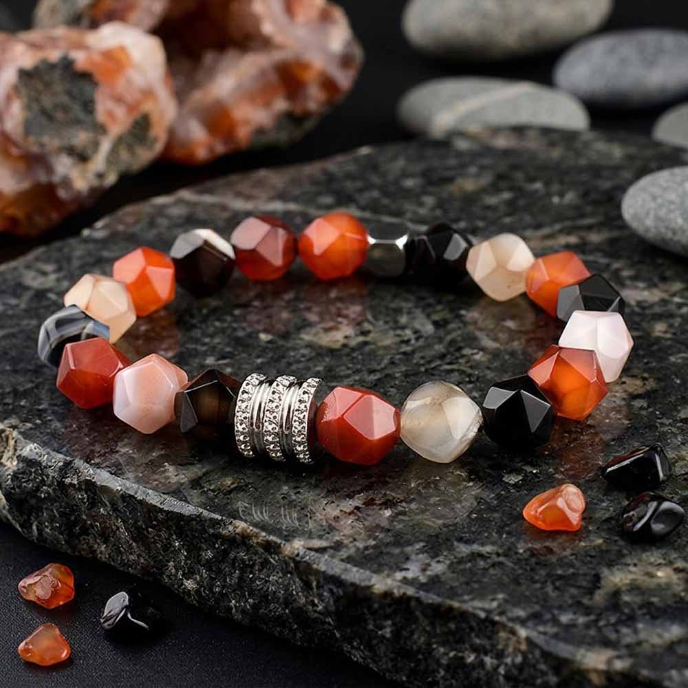 Bracciale con perline da uomo in acciaio inossidabile con teschio incrociato