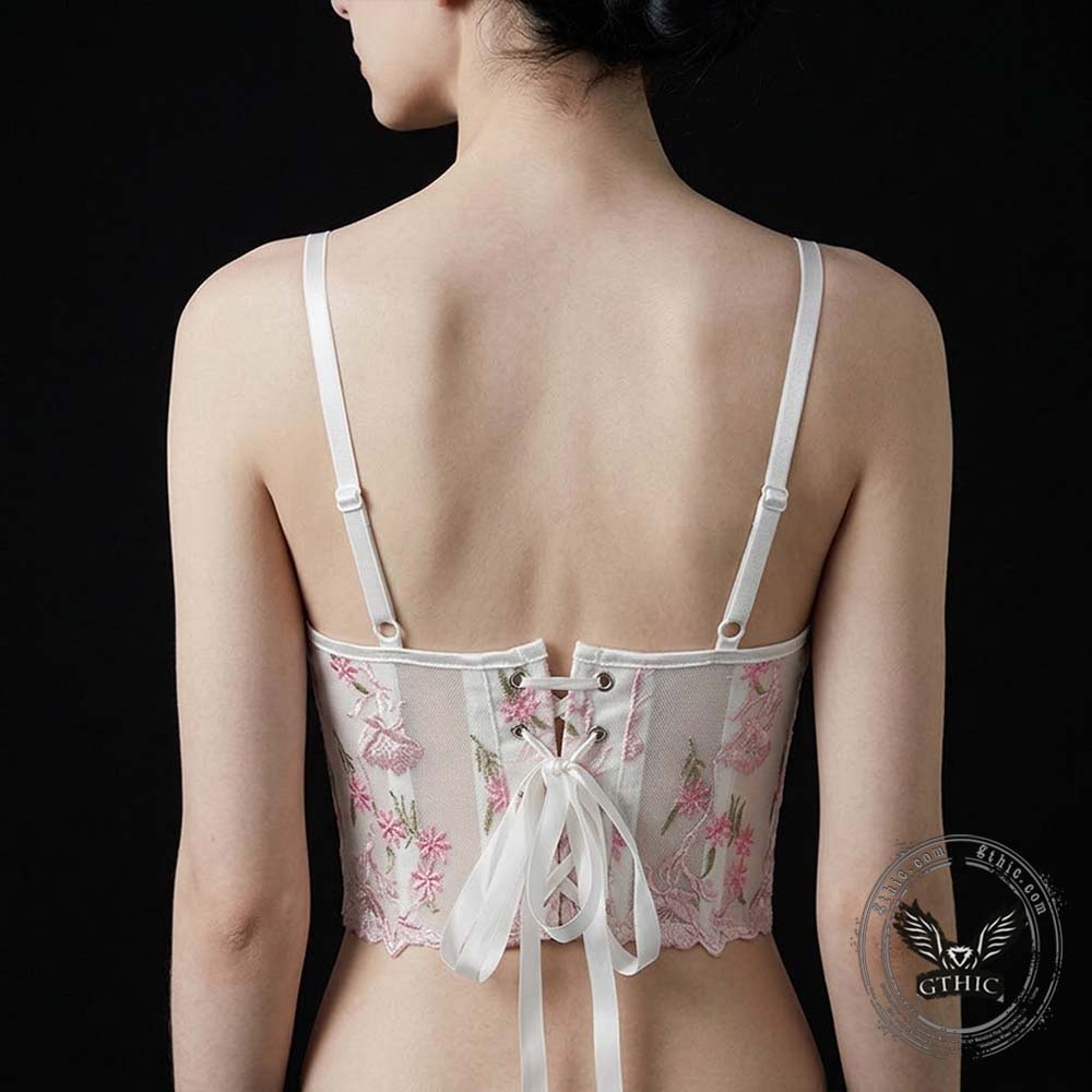 Stylish Floral Embroidered Mesh Bustier Corset | Gthic.com