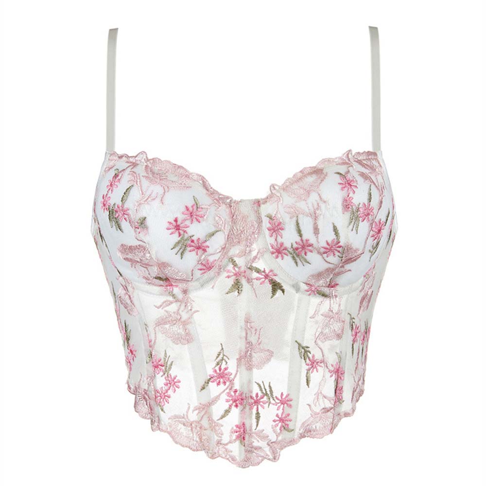 Stylish Floral Embroidered Mesh Bustier Corset | Gthic.com
