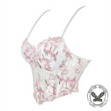 Stylish Floral Embroidered Mesh Bustier Corset