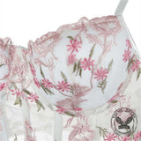 Stylish Floral Embroidered Mesh Bustier Corset