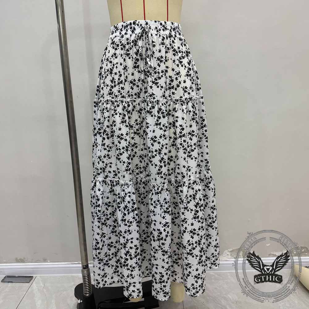 Stylish Floral Three-Tiered Patchwork A-Line Maxi Skirt