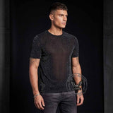 Stylish Glitter Mesh Slim-Fit Crew Neck T-shirt | Gthic.com