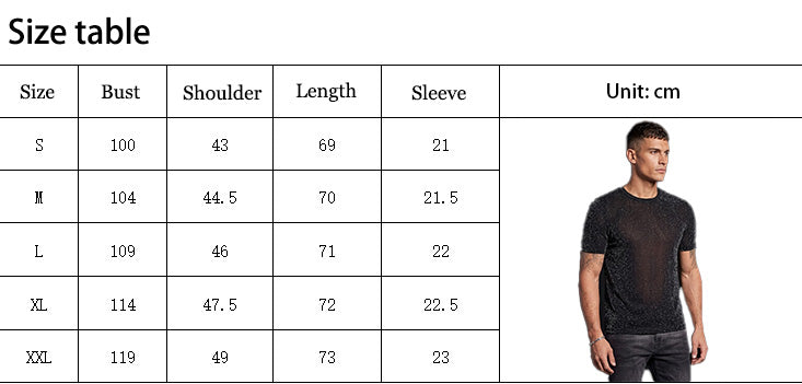 Stylish Glitter Mesh Slim-Fit Crew Neck T-shirt