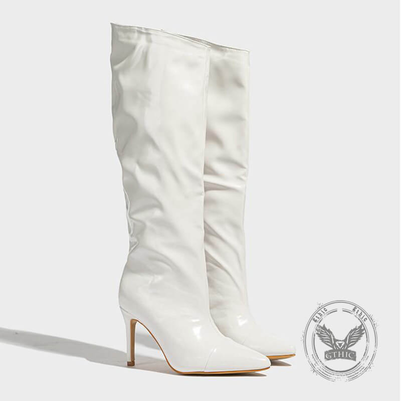 Stylish Glossy Pointed-Toe Stiletto Heel Knight High Boots