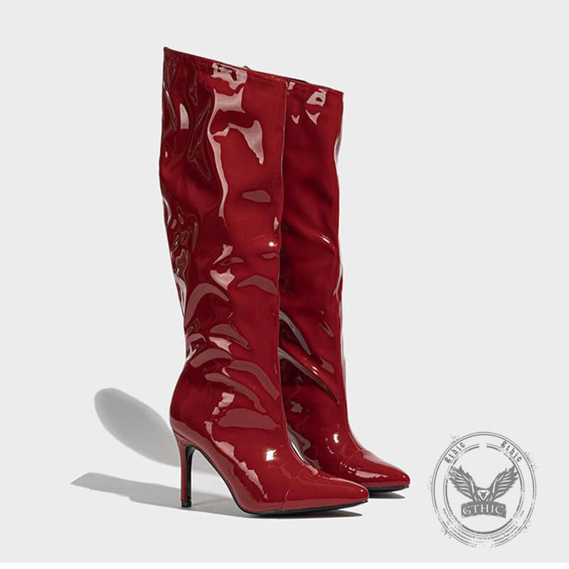 Stylish Glossy Pointed-Toe Stiletto Heel Knight High Boots
