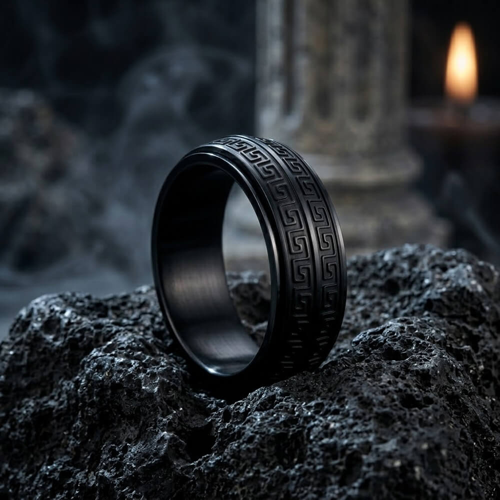Stylish Great Wall Pattern Stainless Steel Spinner Ring