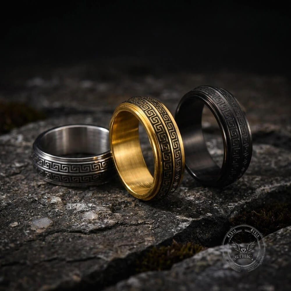 Stylish Great Wall Pattern Stainless Steel Spinner Ring | Gthic.com