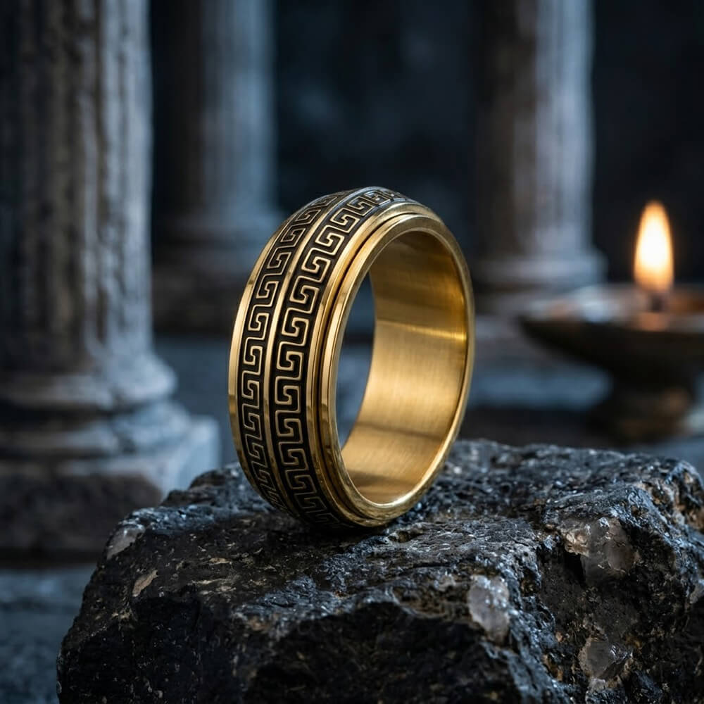 Stylish Great Wall Pattern Stainless Steel Spinner Ring