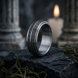 Stylish Great Wall Pattern Stainless Steel Spinner Ring | Gthic.com