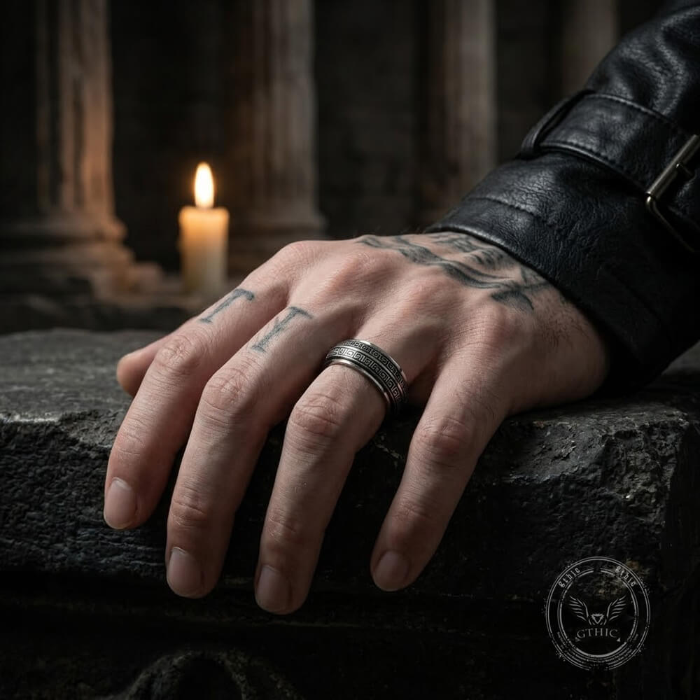 Stylish Great Wall Pattern Stainless Steel Spinner Ring | Gthic.com